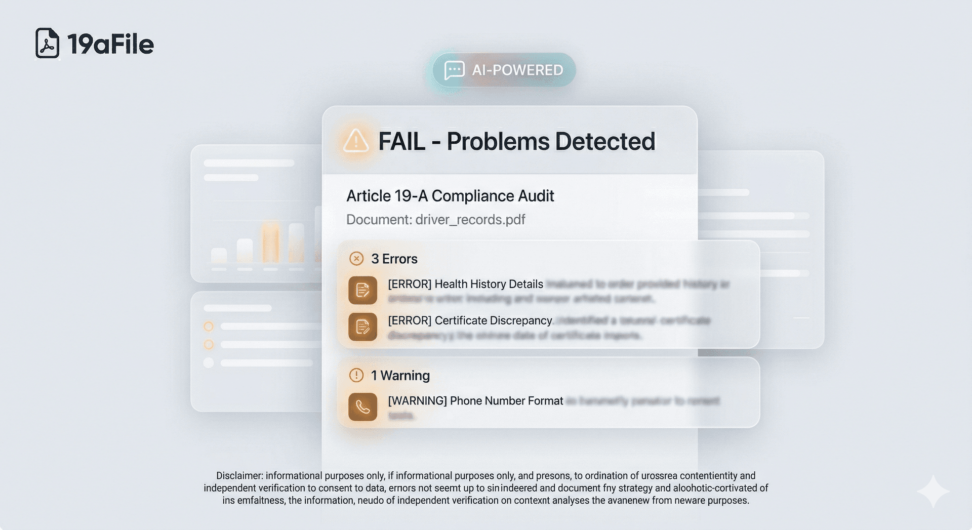 Sample 19-A compliance audit report showing detected issues, missing signatures, and recommendations